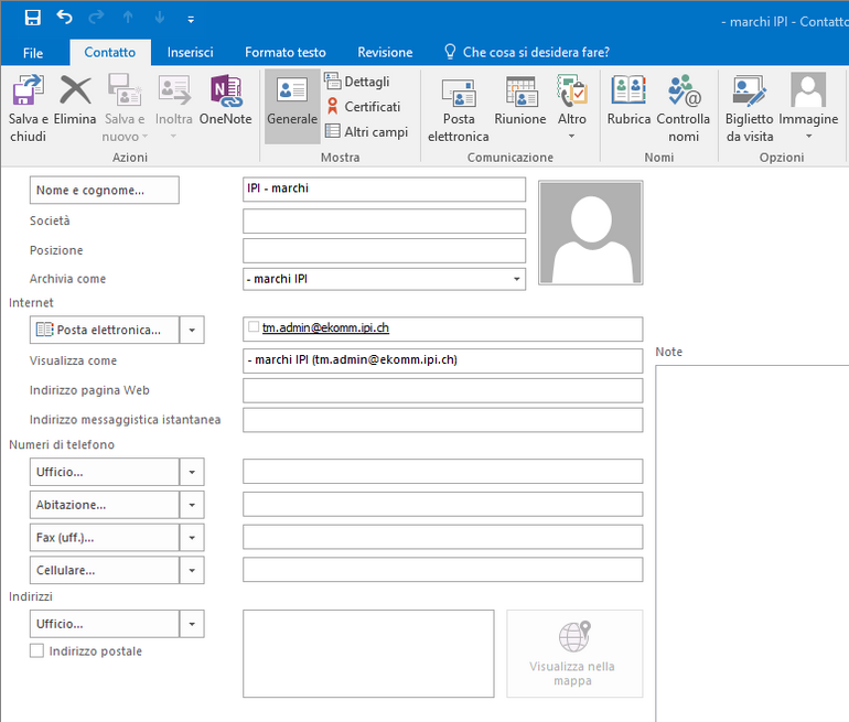 Screenshot di Outlook