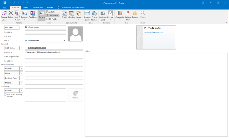 Screenshot of the context menu in Outlook