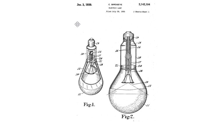 A light bulb with many patent claims (US 2142104A). Photo: Worldwide Espacenet 