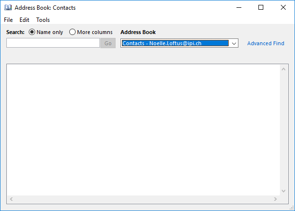 Screenshot of the address book in Outlook