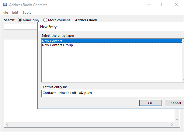 Screenshot of the context menu in Outlook