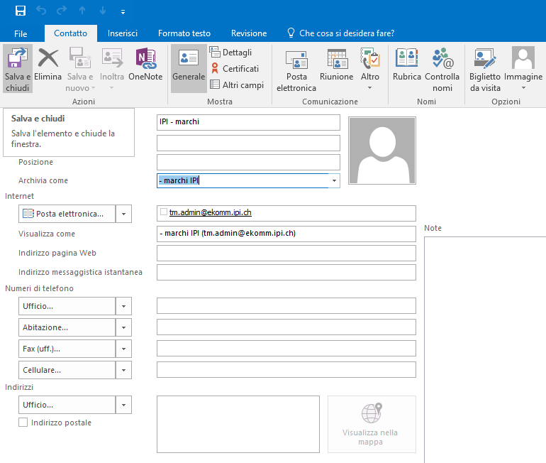 Screenshot di Outlook «Salva»